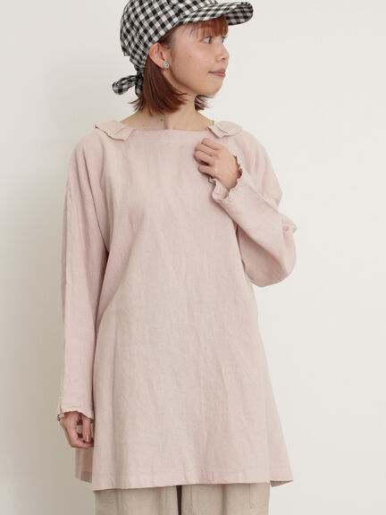 【Cross×Linen】フリルカラーブラウス（オフホワイト/ピンク/ベージュ/サックスブルー/ブルー）｜Samansa Mos2（サマンサ モスモス）通販