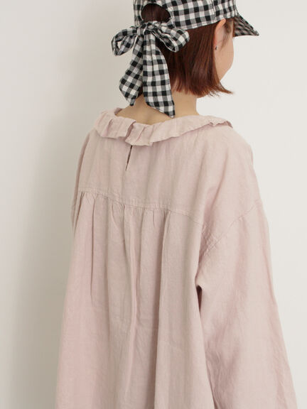 【Cross×Linen】フリルカラーブラウス（オフホワイト/ピンク/ベージュ/サックスブルー/ブルー）｜Samansa Mos2（サマンサ モスモス）通販