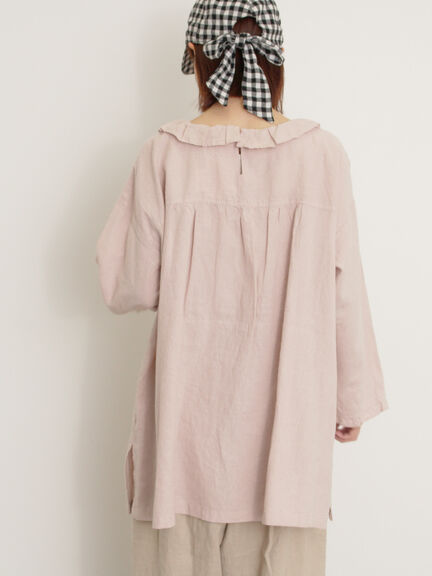 【Cross×Linen】フリルカラーブラウス（オフホワイト/ピンク/ベージュ/サックスブルー/ブルー）｜Samansa Mos2（サマンサ モスモス）通販
