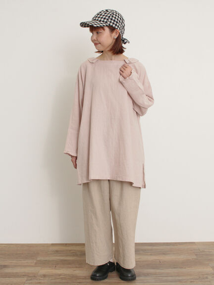 【Cross×Linen】フリルカラーブラウス（オフホワイト/ピンク/ベージュ/サックスブルー/ブルー）｜Samansa Mos2（サマンサ モスモス）通販