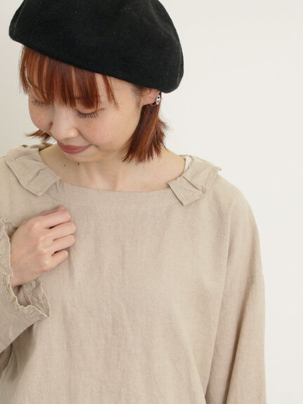 【Cross×Linen】フリルカラーブラウス（オフホワイト/ピンク/ベージュ/サックスブルー/ブルー）｜Samansa Mos2（サマンサ モスモス）通販