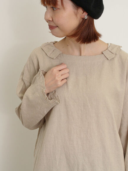 【Cross×Linen】フリルカラーブラウス（オフホワイト/ピンク/ベージュ/サックスブルー/ブルー）｜Samansa Mos2（サマンサ モスモス）通販