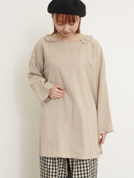 【Cross×Linen】フリルカラーブラウス（オフホワイト/ピンク/ベージュ/サックスブルー/ブルー）｜Samansa Mos2（サマンサ モスモス）通販