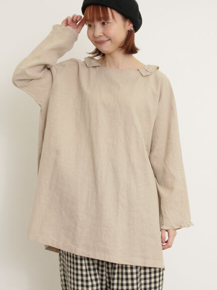 【Cross×Linen】フリルカラーブラウス（オフホワイト/ピンク/ベージュ/サックスブルー/ブルー）｜Samansa Mos2（サマンサ モスモス）通販