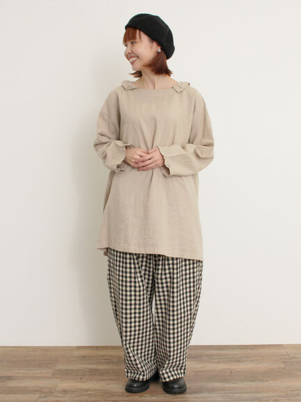 【Cross×Linen】フリルカラーブラウス（オフホワイト/ピンク/ベージュ/サックスブルー/ブルー）｜Samansa Mos2（サマンサ モスモス）通販
