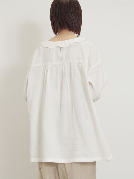 【Cross×Linen】フリルカラーブラウス（オフホワイト/ピンク/ベージュ/サックスブルー/ブルー）｜Samansa Mos2（サマンサ モスモス）通販