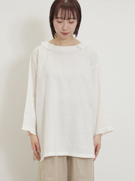 【Cross×Linen】フリルカラーブラウス（オフホワイト/ピンク/ベージュ/サックスブルー/ブルー）｜Samansa Mos2（サマンサ モスモス）通販