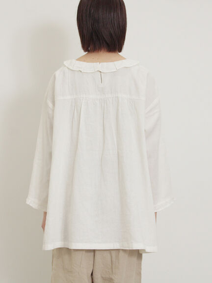 【Cross×Linen】フリルカラーブラウス（オフホワイト/ピンク/ベージュ/サックスブルー/ブルー）｜Samansa Mos2（サマンサ モスモス）通販