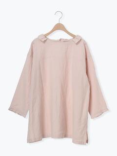 Cross×Linen】フリルカラーブラウス(オフホワイト/ピンク Cross×Linen】フリルカラーブラウス(オフホワイト/ピンク