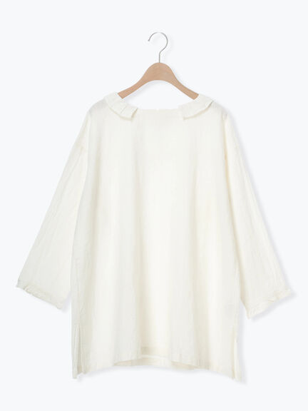 【Cross×Linen】フリルカラーブラウス（オフホワイト/ピンク/ベージュ/サックスブルー/ブルー）｜Samansa Mos2（サマンサ モスモス）通販