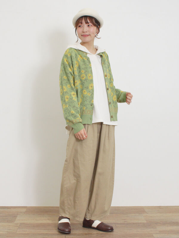 TTTMSW オリーブグリーン 花柄 カーディガン