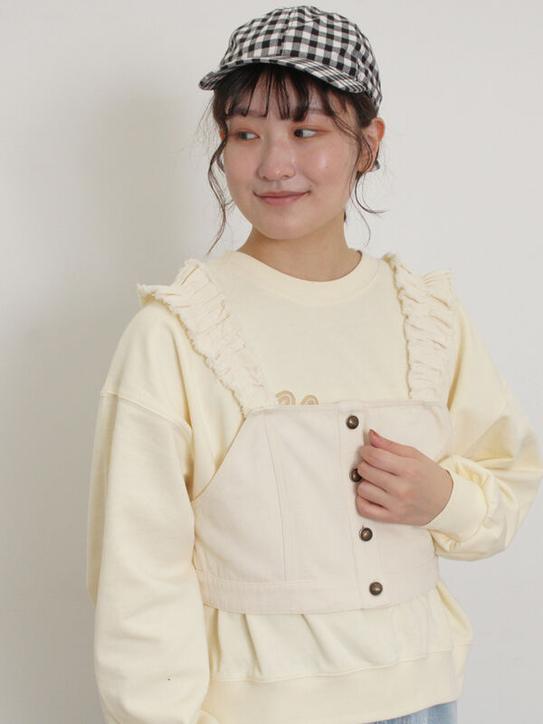 セール】 デニム/ツイルマルチWAYフリルビスチェ（オフホワイト