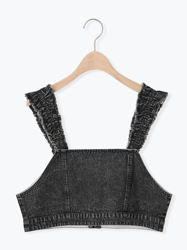 セール】 デニム/ツイルマルチWAYフリルビスチェ（オフホワイト