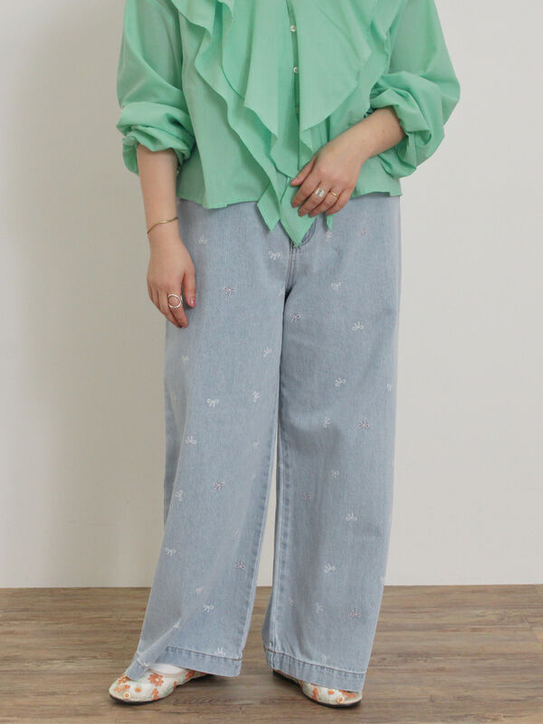 セール】 【M/Lサイズ】ホックタックデニムパンツ（ブラック/サックス