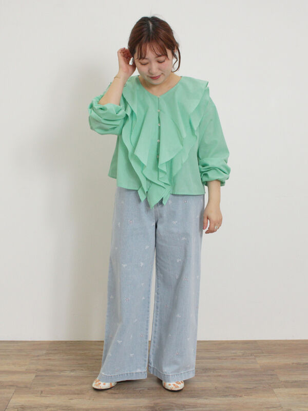 セール】 【M/Lサイズ】ホックタックデニムパンツ（ブラック/サックス