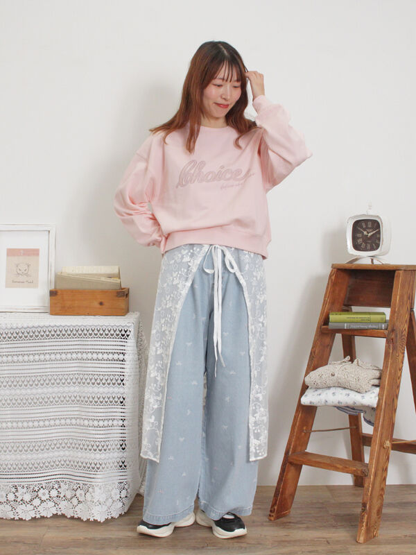 セール】 【M/Lサイズ】ホックタックデニムパンツ（ブラック/サックス