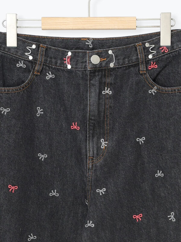 セール】 【M/Lサイズ】ホックタックデニムパンツ（ブラック/サックス