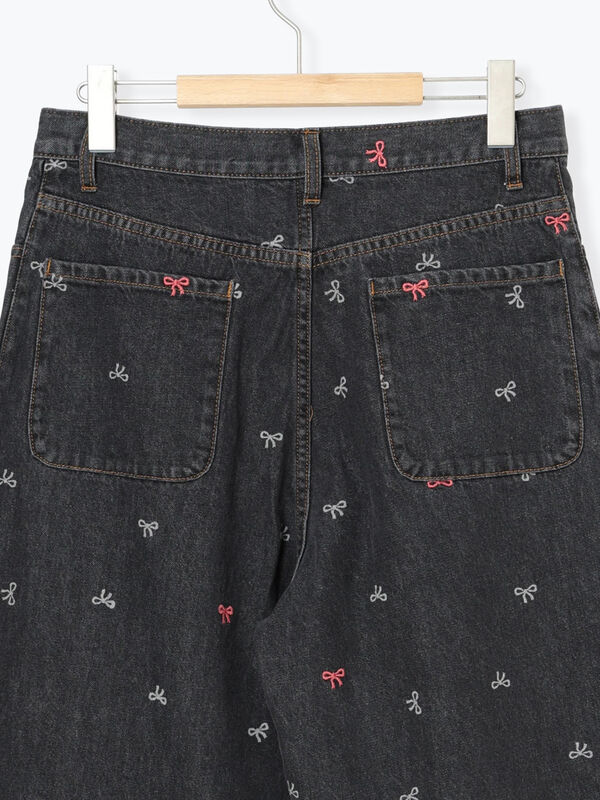 セール】 【M/Lサイズ】ホックタックデニムパンツ（ブラック/サックス