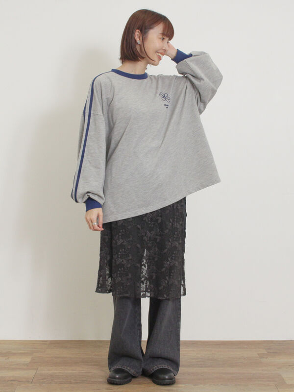 セール】 【M/Lサイズ】レーススカートセットデニムパンツ（ブラック