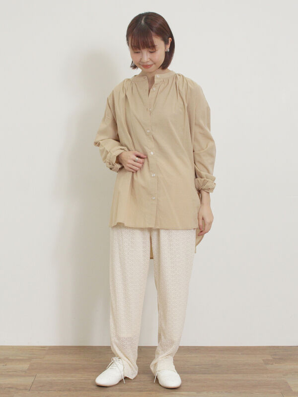 セール】 柄アソートロングシャツ（オフホワイト/ベージュ/グリーン  