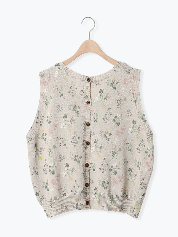 セール】 花柄プリント前後2WAYニットベスト（ベージュ/ブルー/キナリ