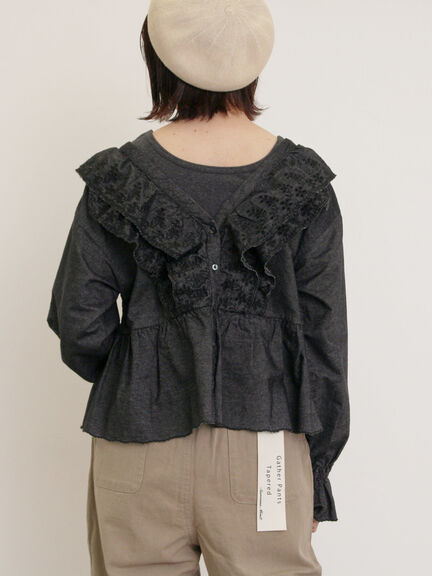 デニムスカラップ刺繍フリル2WAYブラウス（ブラック/サックスブルー/ブルー）｜Samansa Mos2（サマンサ モスモス）通販