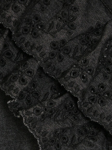 デニムスカラップ刺繍フリル2WAYブラウス（ブラック/サックスブルー/ブルー）｜Samansa Mos2（サマンサ モスモス）通販