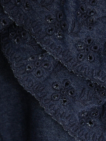 デニムスカラップ刺繍フリル2WAYブラウス（ブラック/サックスブルー/ブルー）｜Samansa Mos2（サマンサ モスモス）通販