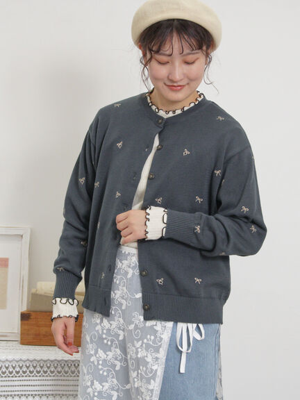リボン刺繍カーディガン（チャコールグレー/ベージュ/グリーン/キナリ）｜Samansa Mos2（サマンサ モスモス）通販