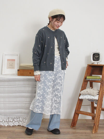 リボン刺繍カーディガン（チャコールグレー/ベージュ/グリーン/キナリ）｜Samansa Mos2（サマンサ モスモス）通販