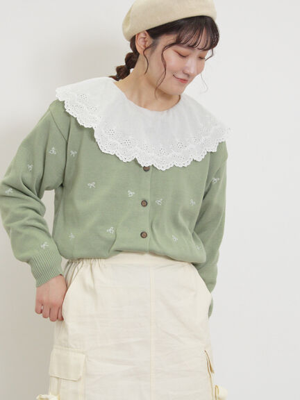 リボン刺繍カーディガン（チャコールグレー/ベージュ/グリーン/キナリ）｜Samansa Mos2（サマンサ モスモス）通販