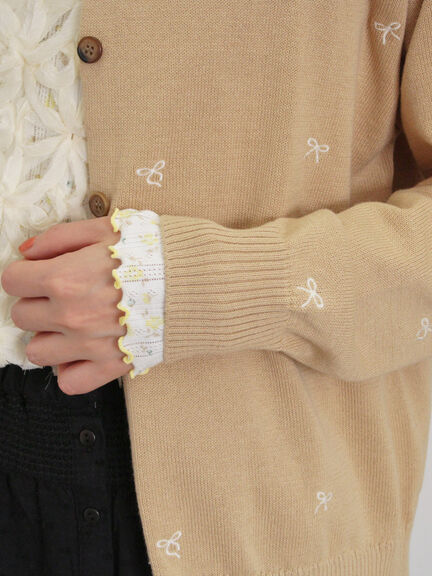 リボン刺繍カーディガン（チャコールグレー/ベージュ/グリーン/キナリ）｜Samansa Mos2（サマンサ モスモス）通販