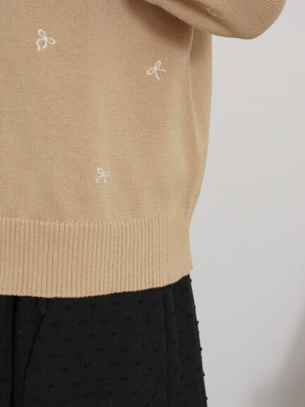 リボン刺繍カーディガン（チャコールグレー/ベージュ/グリーン/キナリ）｜Samansa Mos2（サマンサ モスモス）通販