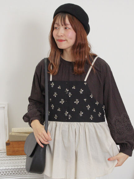 バイカラー花刺繍ビスチェ（オフホワイト/ブラック/ベージュ/サックスブルー）｜Samansa Mos2（サマンサ モスモス）通販