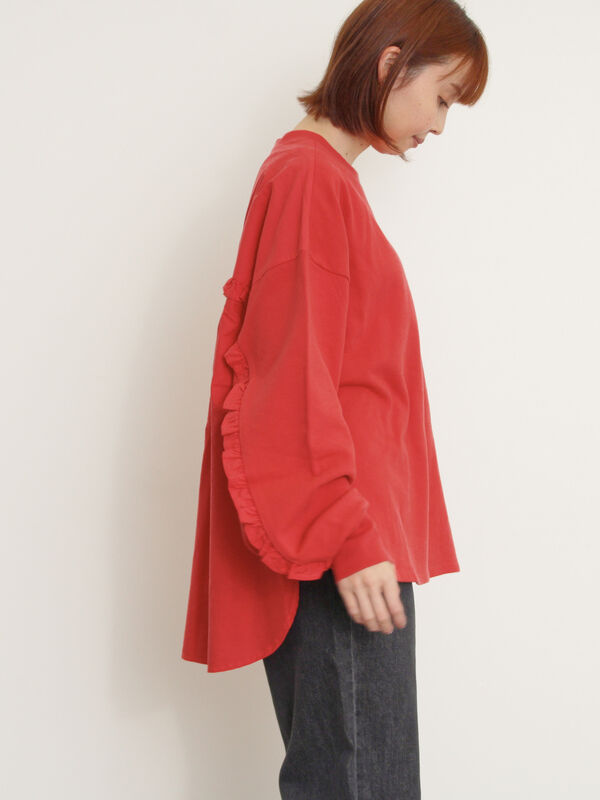 セール】 袖タテフリルスウェット（オフホワイト/チャコールグレー