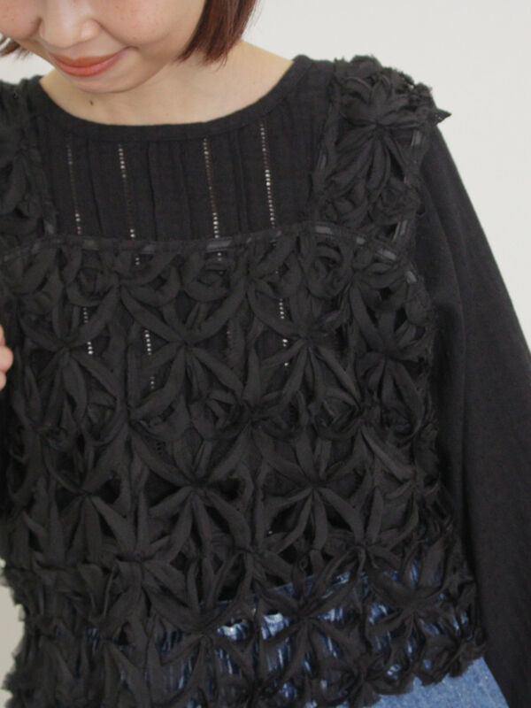 セール】 シフォンテープフラワーベスト（オフホワイト/ブラック