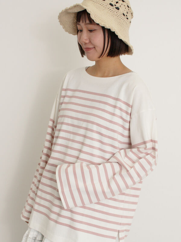 セール】 パネルボーダーバスクTシャツ（ブラック/ピンク/ミント