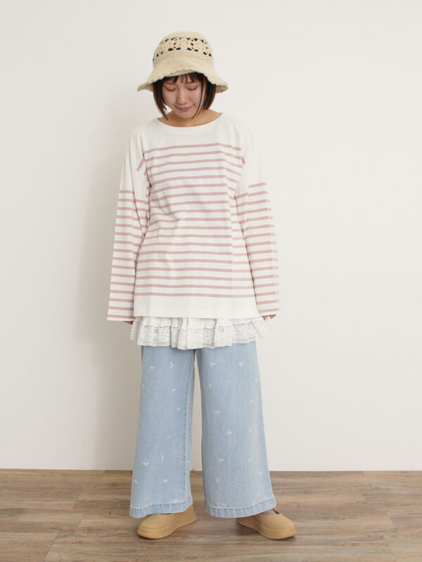 セール】 パネルボーダーバスクTシャツ（ブラック/ピンク/ミント