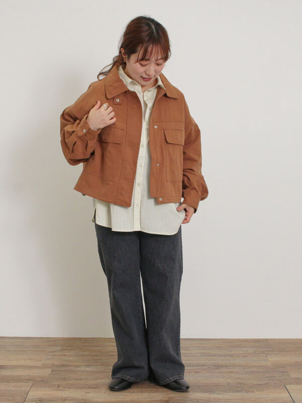 セール】 ツイルショートブルゾン（ブラック/ブラウン/カーキ/アウター