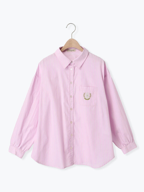 セール】 ワッペン風刺繍入りシャツ（オフホワイト/ピンク/イエロー