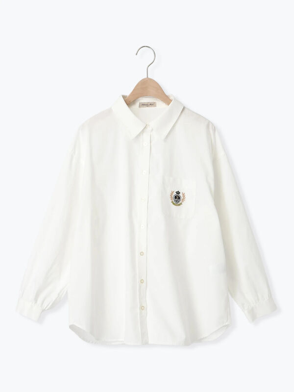 セール】 ワッペン風刺繍入りシャツ（オフホワイト/ピンク/イエロー