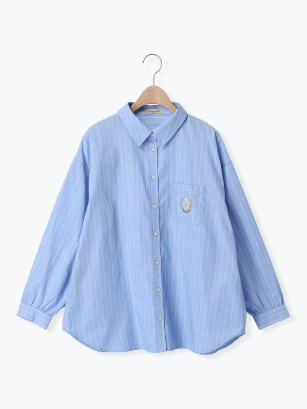 セール】 ワッペン風刺繍入りシャツ（オフホワイト/ピンク/イエロー