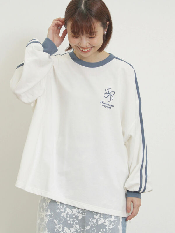ミニ裏毛ワンポイント刺繍ラインスウェット（オフホワイト）｜Samansa Mos2（サマンサ モスモス）通販