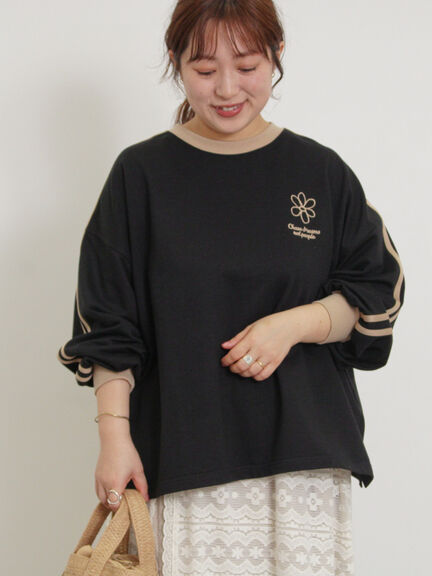 ミニ裏毛ワンポイント刺繍ラインスウェット（オフホワイト/グレー/ブラック/パープル）｜Samansa Mos2（サマンサ モスモス）通販
