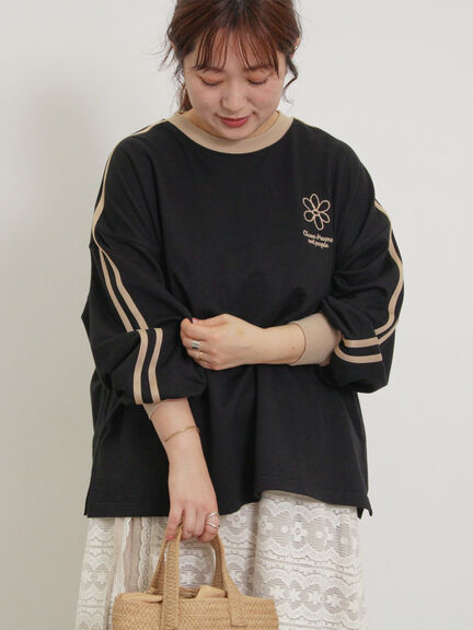 ミニ裏毛ワンポイント刺繍ラインスウェット（オフホワイト/グレー/ブラック/パープル）｜Samansa Mos2（サマンサ モスモス）通販