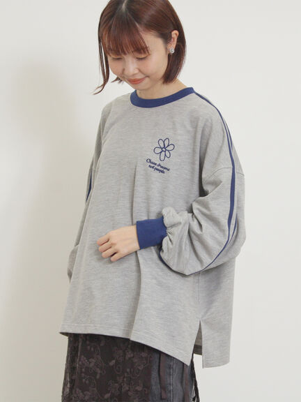ミニ裏毛ワンポイント刺繍ラインスウェット（オフホワイト/グレー/ブラック/パープル）｜Samansa Mos2（サマンサ モスモス）通販