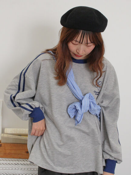 ミニ裏毛ワンポイント刺繍ラインスウェット（オフホワイト/グレー/ブラック/パープル）｜Samansa Mos2（サマンサ モスモス）通販