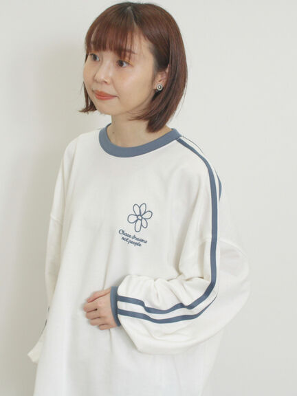 ミニ裏毛ワンポイント刺繍ラインスウェット（オフホワイト/グレー/ブラック/パープル）｜Samansa Mos2（サマンサ モスモス）通販
