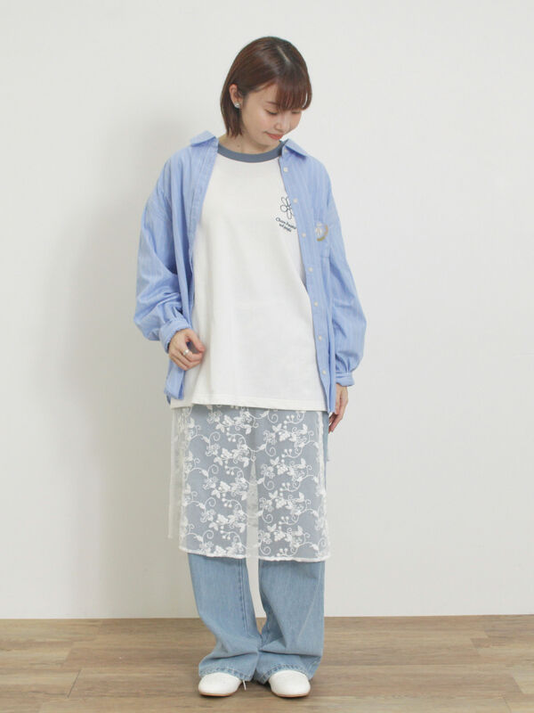 セール】 ミニ裏毛ワンポイント刺繍ラインスウェット（オフ