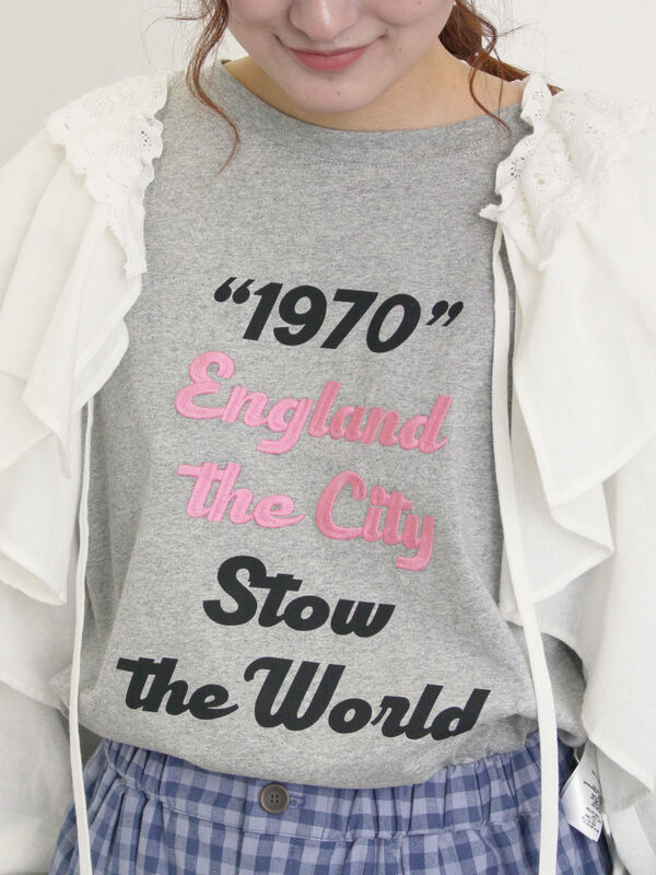 セール】 ロゴ刺繍アソートロングTシャツ（オフホワイト/グレー